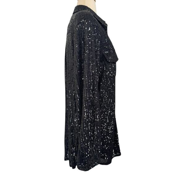 GUESS Sequin Button Up Collared Boyfriend Holiday Oversized Blouse Top Glam Sz M - Picture 6 of 12